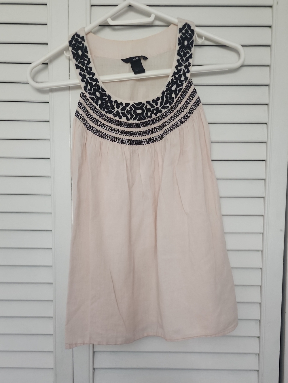 H&M Cream and Black Dress with Embroidered Yoke